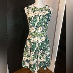 ANTONIO MELANI Green and White Fit and Flare Midi Dress 4 NEW!